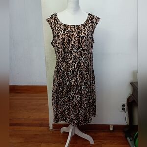 Leopard Cat Print Sleeveless Trovare Midi Dress Large